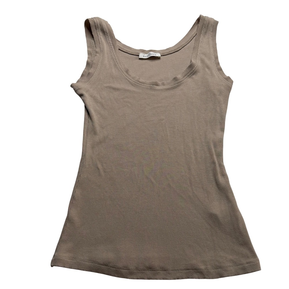 NEUFLORA Tank Top Taupe Ribbed Scoop Neck Women's Size Small Minimalist Basics